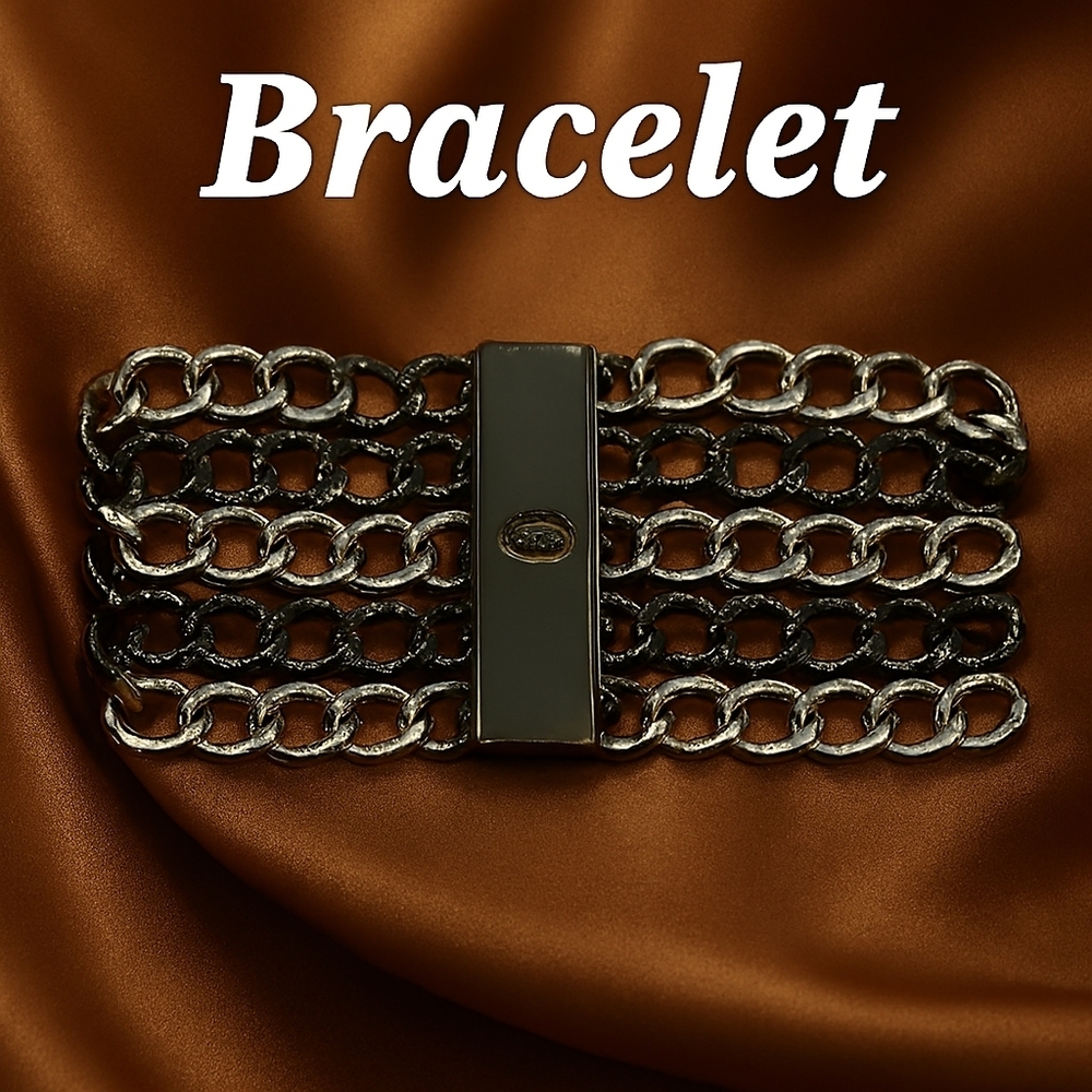 Chico’s Silver Multi-Strand Chain Bracelet – Textured Links, Magnetic Closure